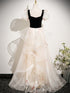 A-line Tulle and Velvet Short Sleeves Party Dress, Long Tulle Scoop Evening Dress